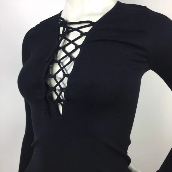 Free People Ribbed Long Sleeve Top Black M/L - Picture 11 of 15